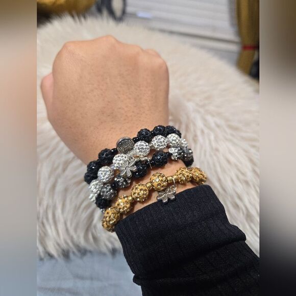 Set of 4 elastic beaded bracelets with rhinestones - Picture 4 of 7